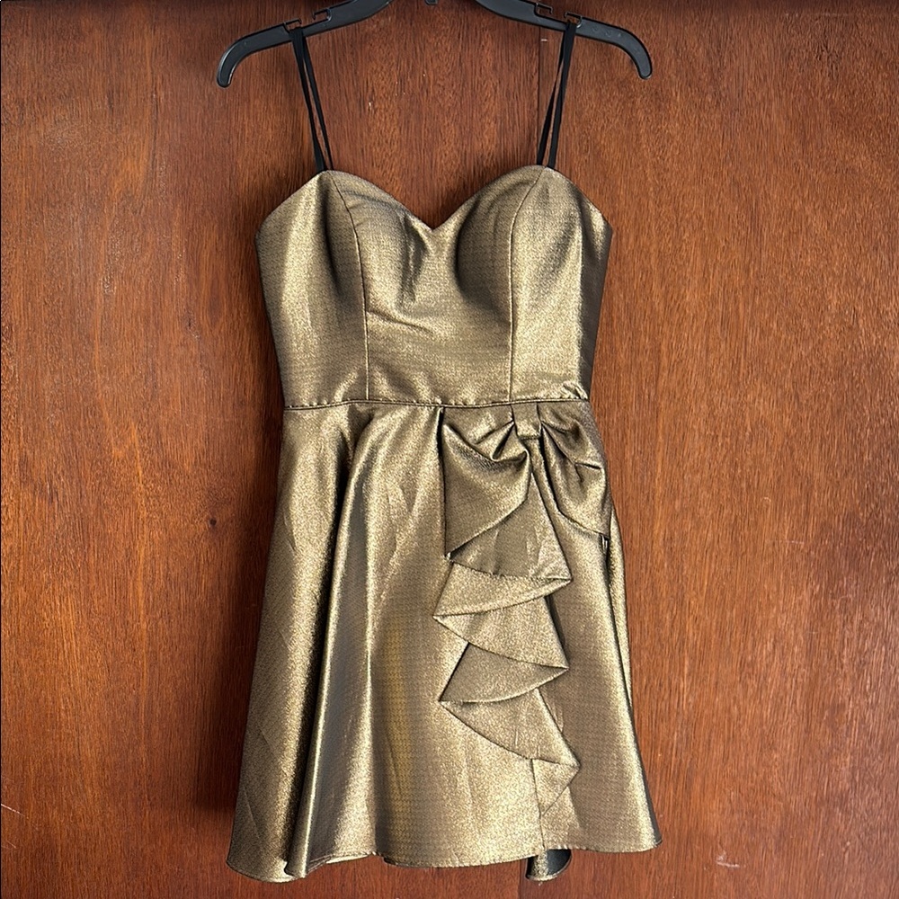 Gold Strapless Dress with Ruffle Detail